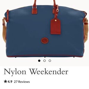 Nylon Weekender Travel Bag - Blue with Brown Trim